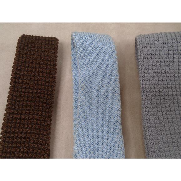 VTG Lot of 5 Wool & Cotton Sock Knitted Ties Preppy Square End Trunk Neck Tie - Picture 3 of 12